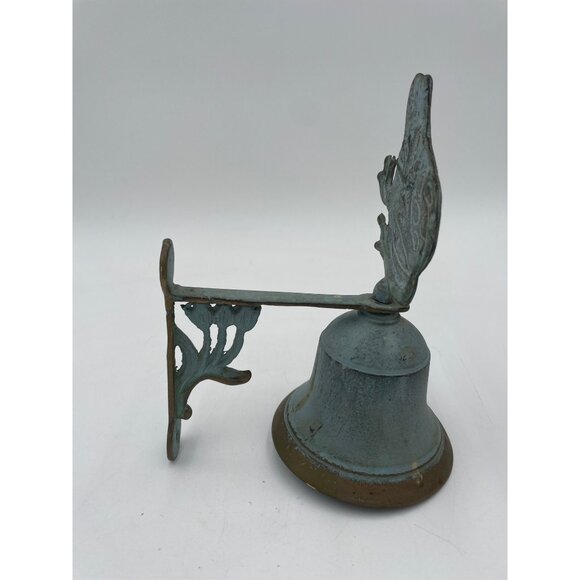 Frog Brass Door Bell Patina Verdigris Green 9" Tulip Motif - Picture 2 of 5